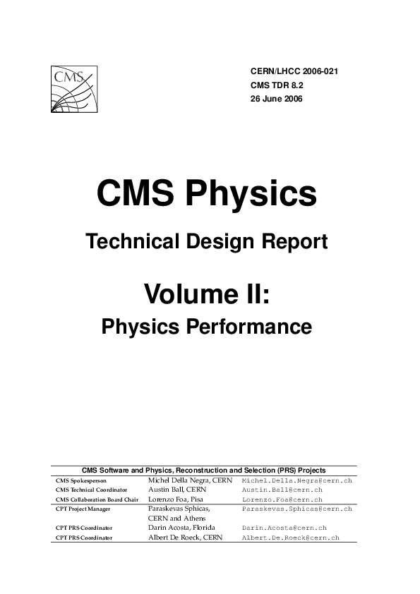(PDF) CMS Physics Technical Design Report, Volume II: Physics Performance