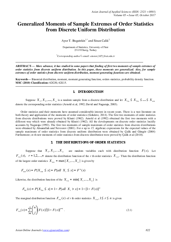 (PDF) Generalized Moments of Sample Extremes of Order Statistics from ...