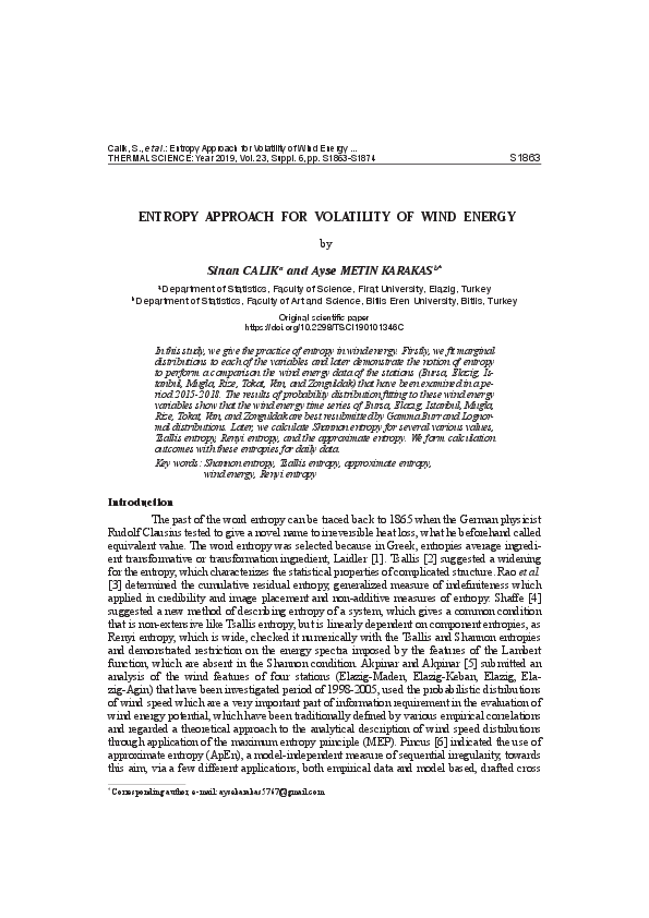 (PDF) Entropy approach for volatility of wind energy