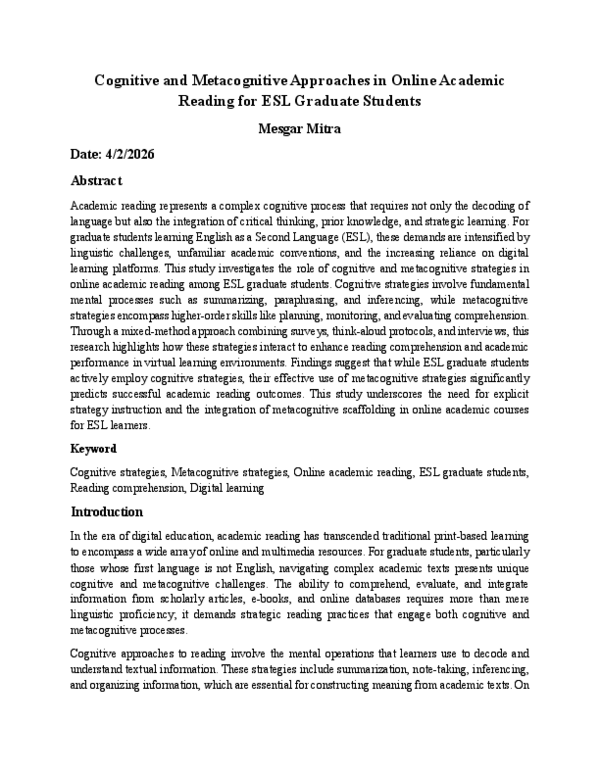 (PDF) Cognitive and Metacognitive Approaches in Online Academic Reading ...