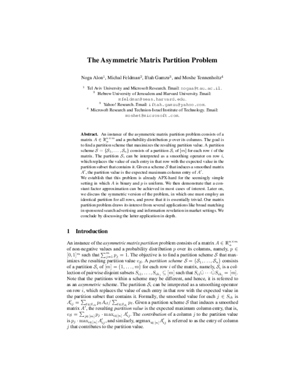(PDF) The Asymmetric Matrix Partition Problem