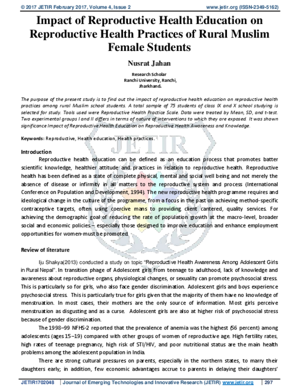 (PDF) Impact of Reproductive Health Education on Reproductive Health ...