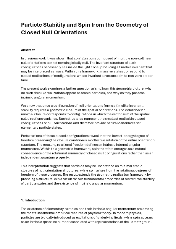 (PDF) Particle Stability and Spin from the Geometry of Closed Null ...