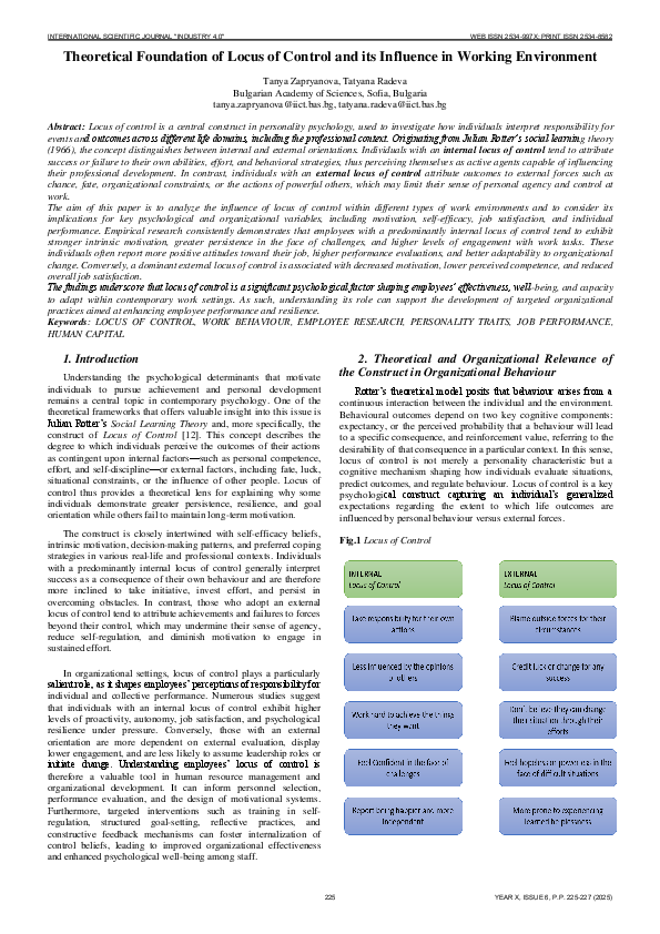 (PDF) Theoretical Foundation of Locus of Control and its Influence in ...