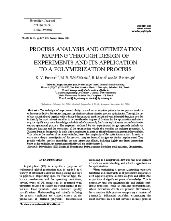 (PDF) Process analysis and optimization mapping through design of ...