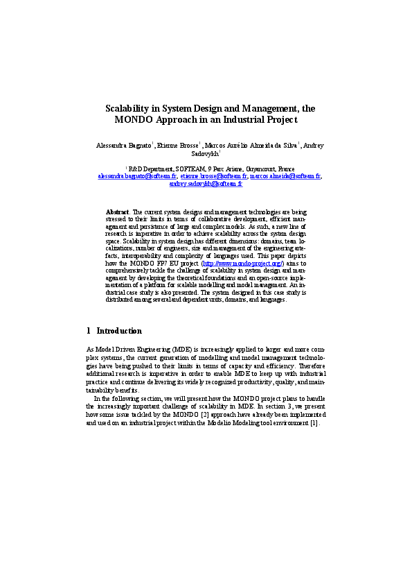 (PDF) Scalability in System Design and Management, the MONDO Approach ...