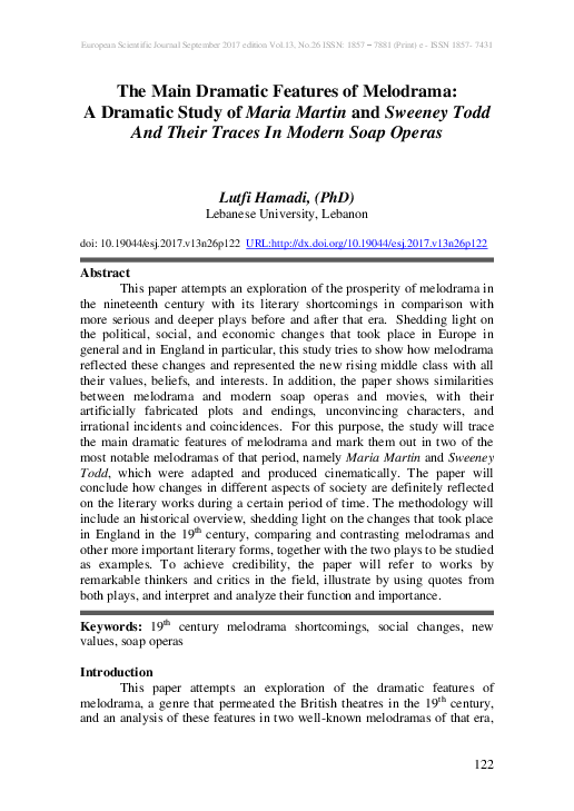 (PDF) The Main Dramatic Features of Melodrama: A Dramatic Study of ...