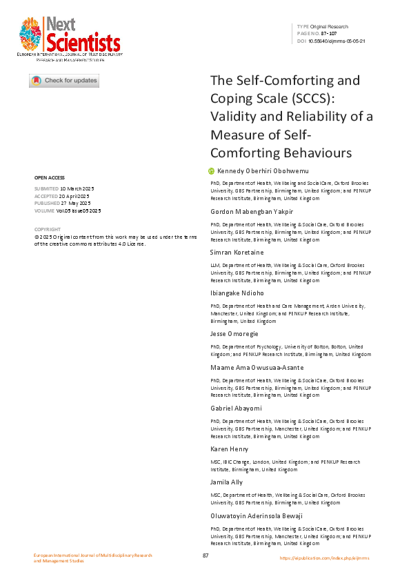 (PDF) The Self-Comforting and Coping Scale (SCCS): Validity and ...