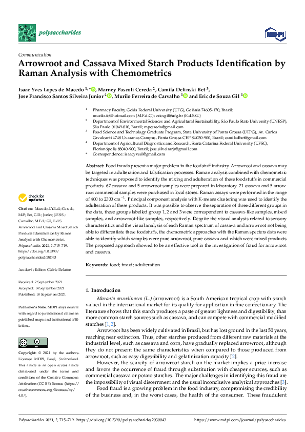 (PDF) Arrowroot and Cassava Mixed Starch Products Identification by ...