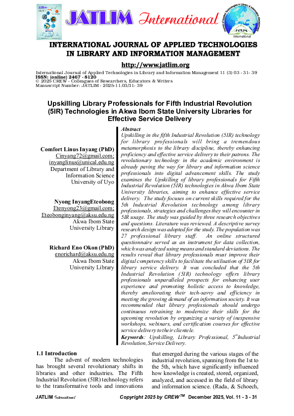 (PDF) Upskilling Library Professionals for Fifth Industrial Revolution ...