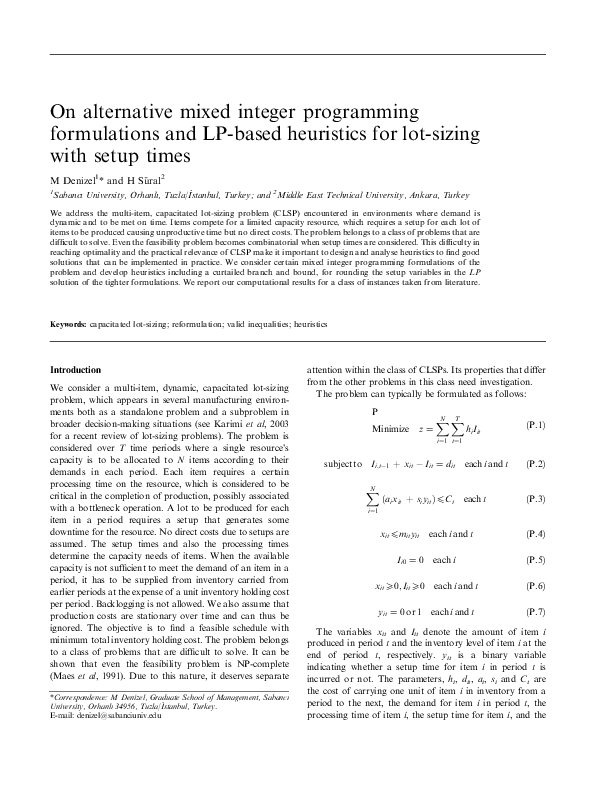(PDF) On alternative mixed integer programming formulations and LP ...