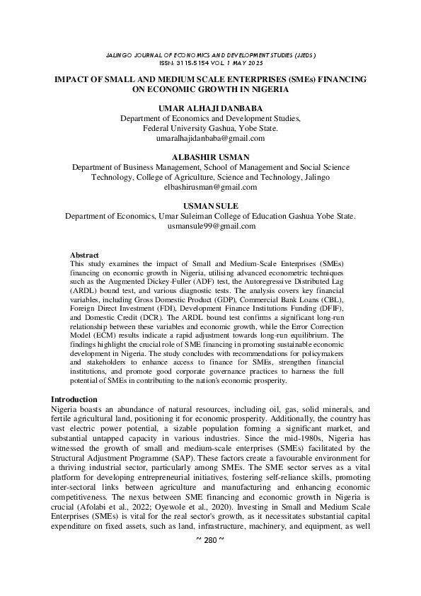 (PDF) 280 ~ IMPACT OF SMALL AND MEDIUM SCALE ENTERPRISES (SMEs ...
