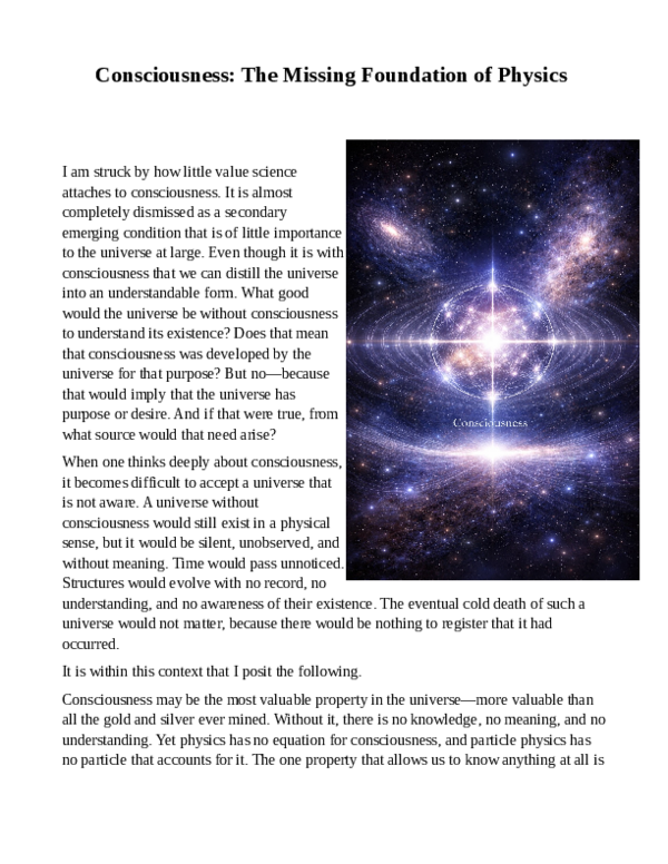 (PDF) Consciousness, The Missing Foundation of Physics