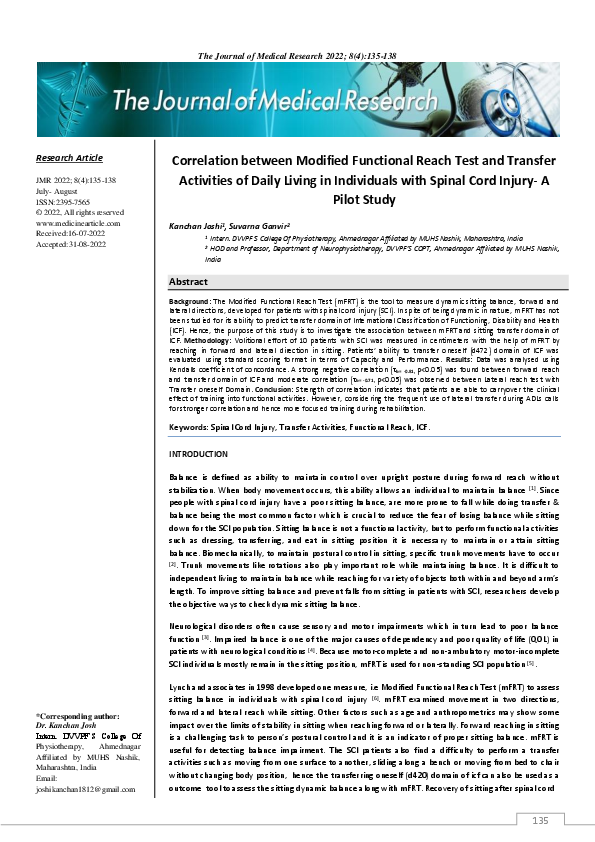 (PDF) Correlation between Modified Functional Reach Test and Transfer ...