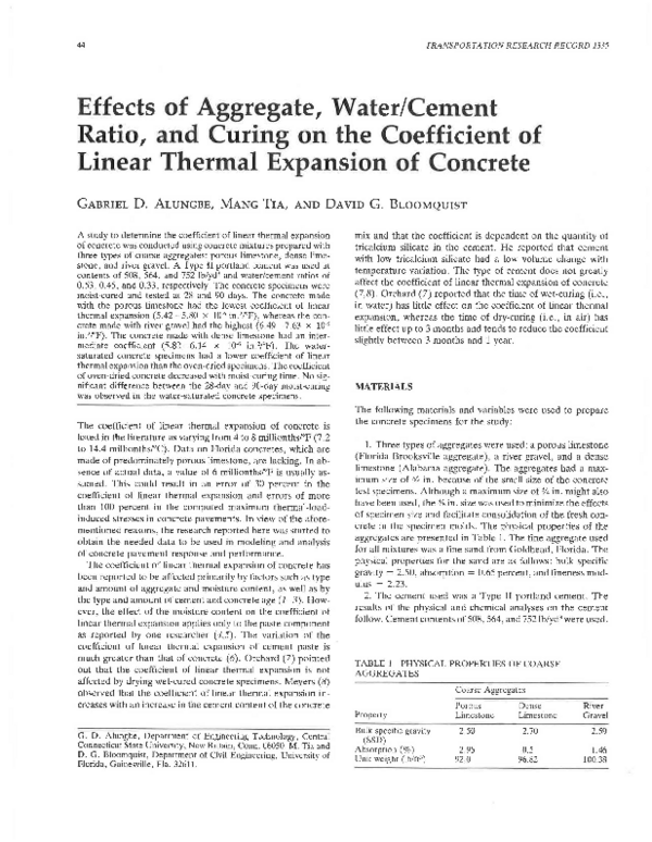 (PDF) Effects of Aggregate, Water/Cement Ratio, and Curing on the ...