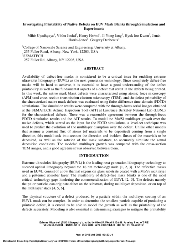 (PDF) Investigating printability of native defects on EUV mask blanks ...