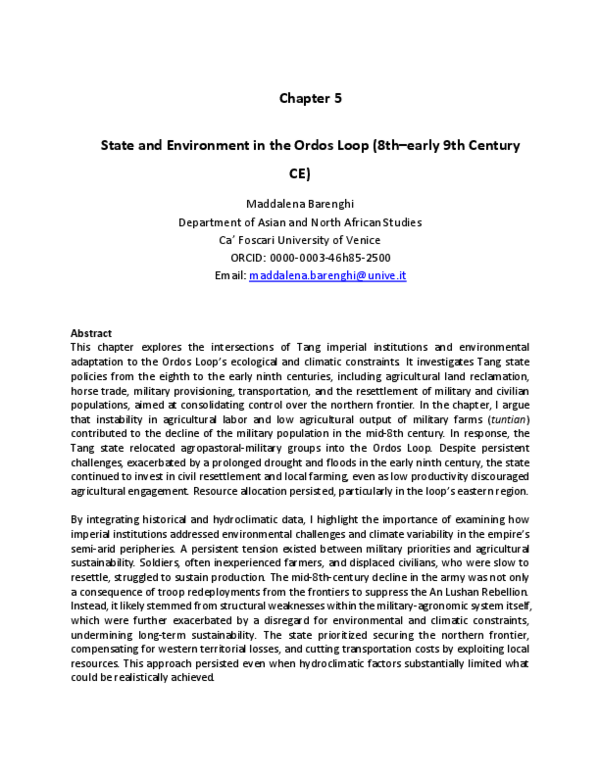 (PDF) State and Environment in the Ordos Loop (8th-Early 9th Cent ...