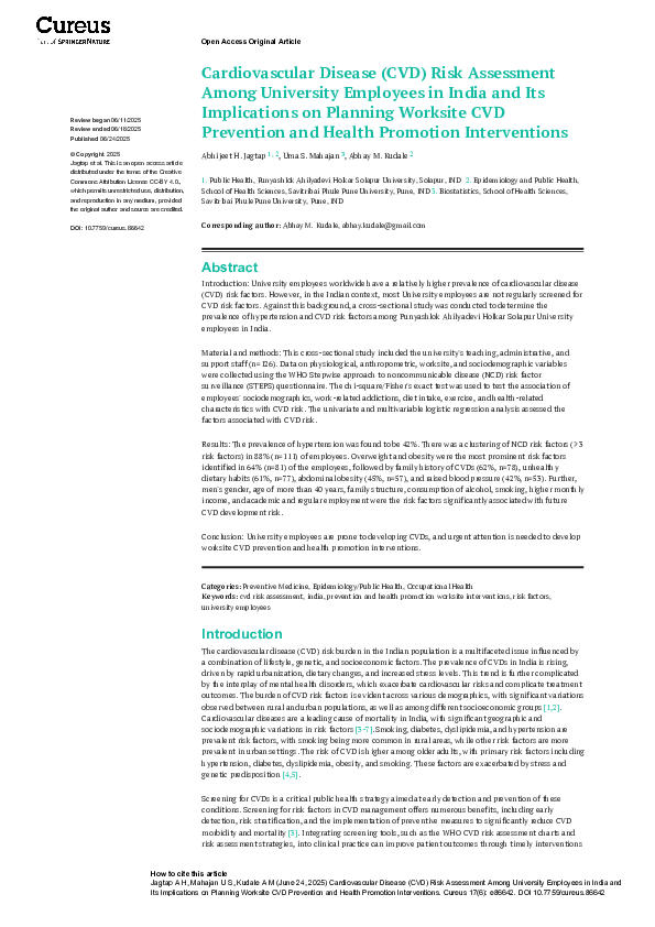 (PDF) Cardiovascular Disease (CVD) Risk Assessment Among University ...