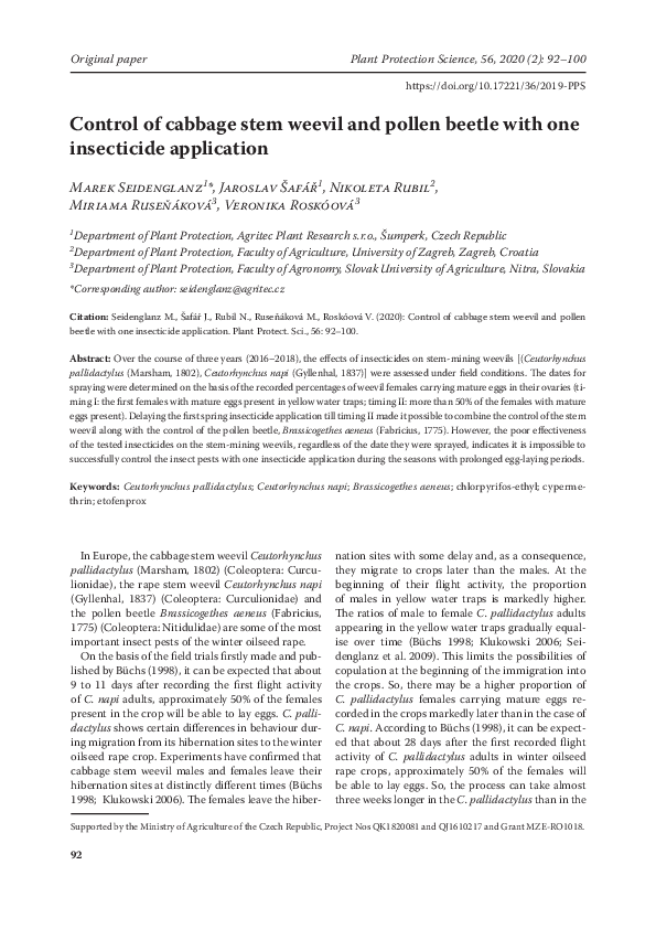 (PDF) Control of cabbage stem weevil and pollen beetle with one ...