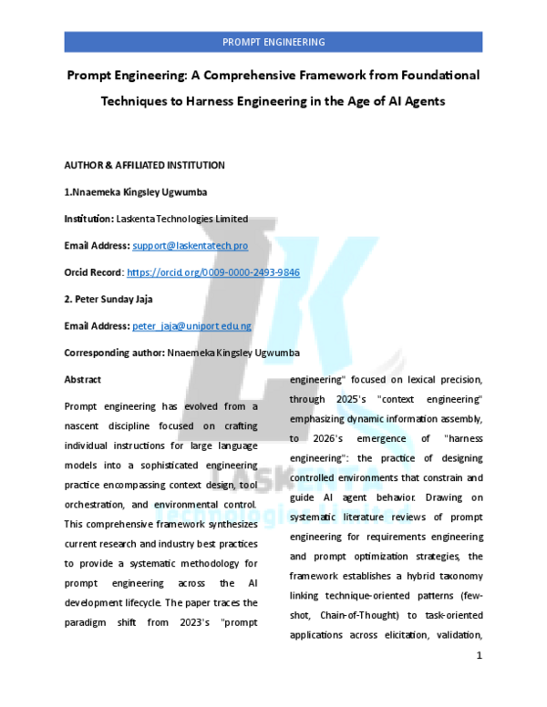 (PDF) Prompt Engineering: A Comprehensive Framework from Foundational ...