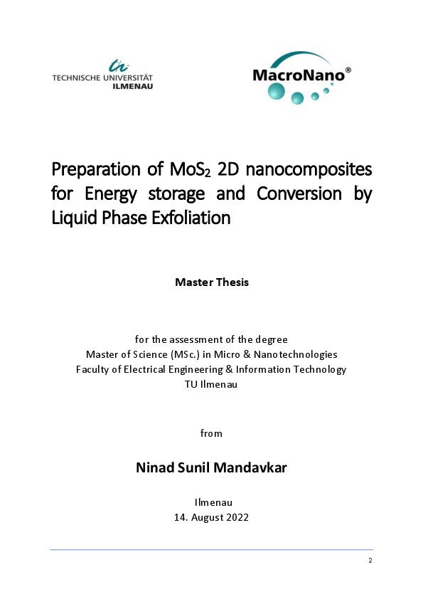 (PDF) Preparation of MoS₂ 2D Nanocomposites for Energy Storage and ...