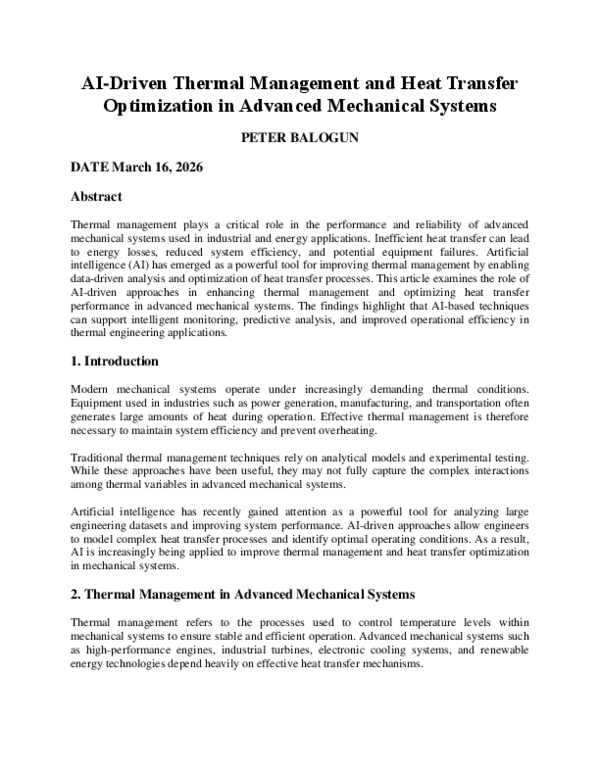 (PDF) AI-Driven Thermal Management and Heat Transfer Optimization in ...