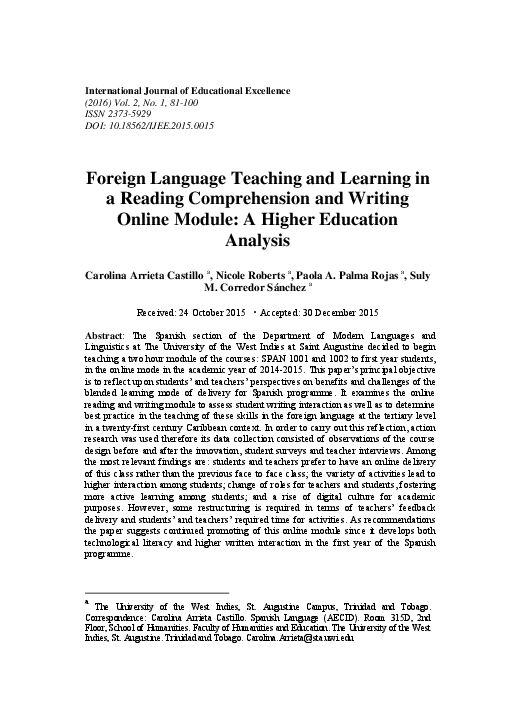 (PDF) Foreign Language Teaching and Learning in a Reading Comprehension ...