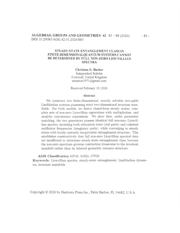 (PDF) STEADY-STATE ENTANGLEMENT CLASS IN FINITE-DIMENSIONAL QUANTUM ...