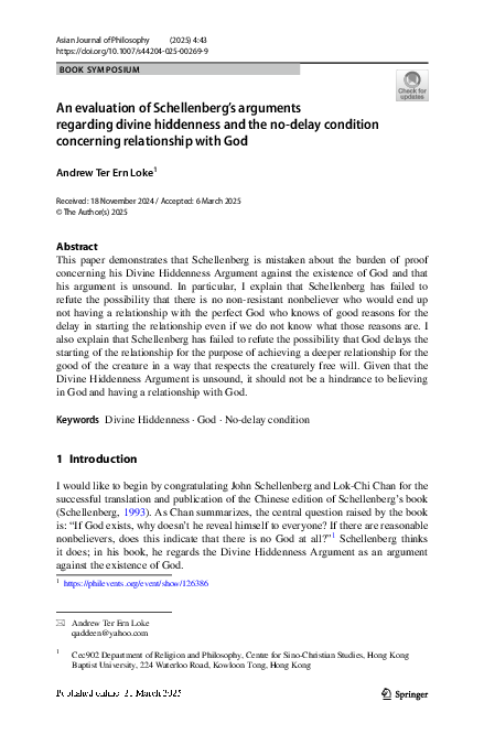(PDF) Loke, Andrew. 2025. ‘An evaluation of Schellenberg’s arguments ...