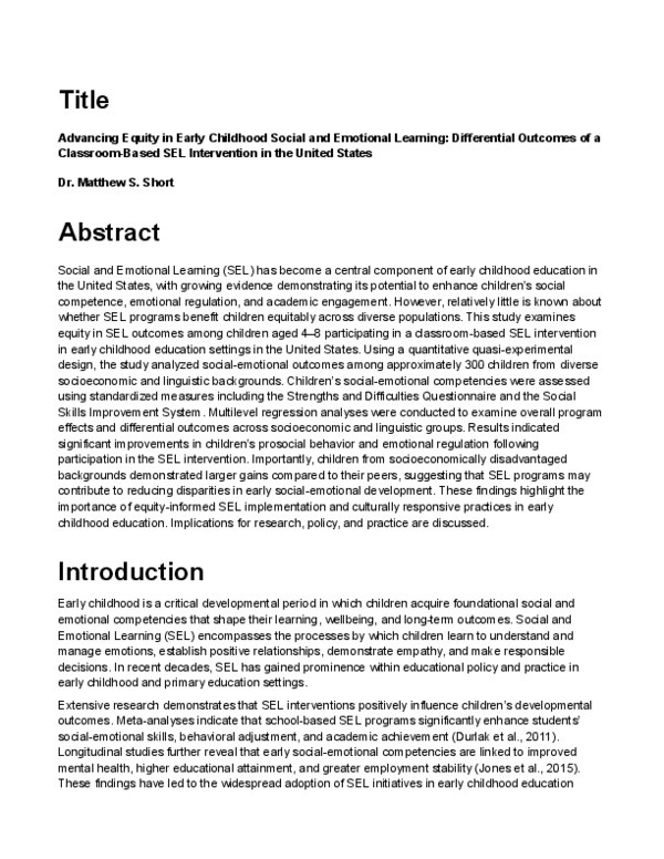 (PDF) Advancing Equity in Early Childhood Social and Emotional Learning ...