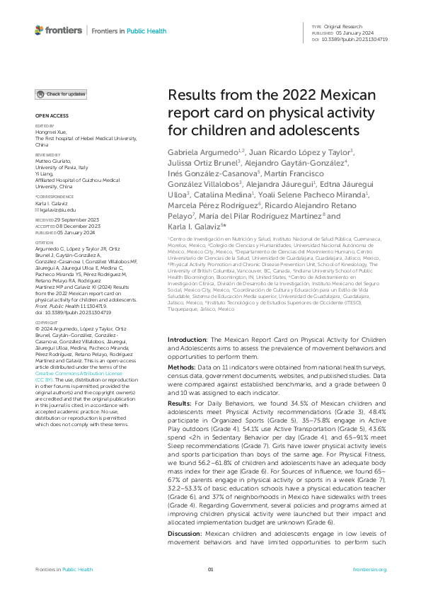 (PDF) Results from the 2022 Mexican report card on physical activity ...