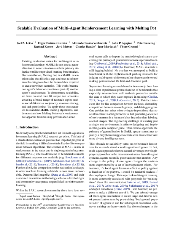 (PDF) Scalable Evaluation of Multi-Agent Reinforcement Learning with ...
