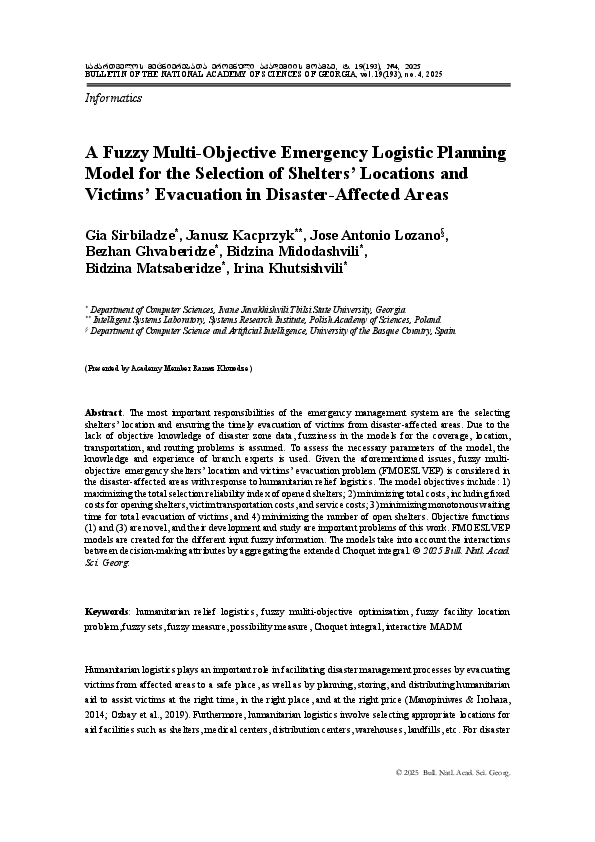 (PDF) A Fuzzy Multi-Objective Emergency Logistic Planning Model for the ...