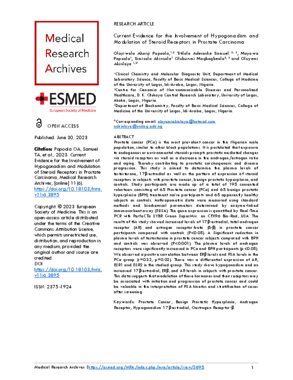 (PDF) Current Evidence for the Involvement of Hypogonadism and ...