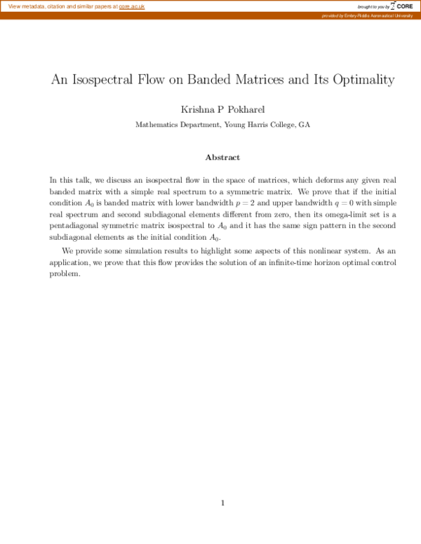 (PDF) An Isospectral Flow on Banded Matrices and Its Optimality