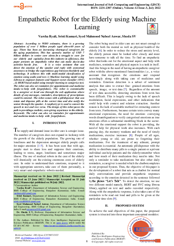 (PDF) Empathetic Robot for the Elderly using Machine Learning