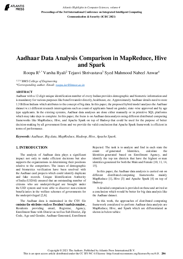 (PDF) Aadhaar Data Analysis Comparison in MapReduce, Hive and Spark