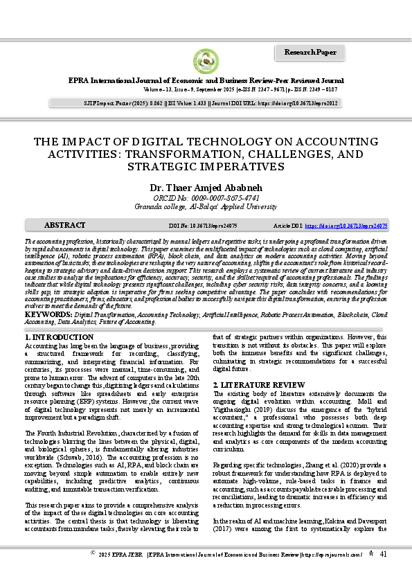 (PDF) THE IMPACT OF DIGITAL TECHNOLOGY ON ACCOUNTING ACTIVITIES ...
