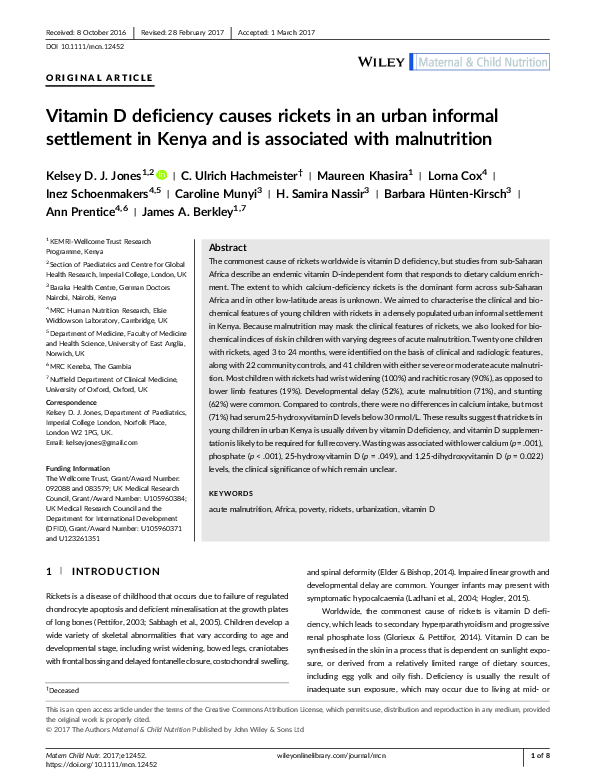 (PDF) Vitamin D deficiency causes rickets in an urban informal ...