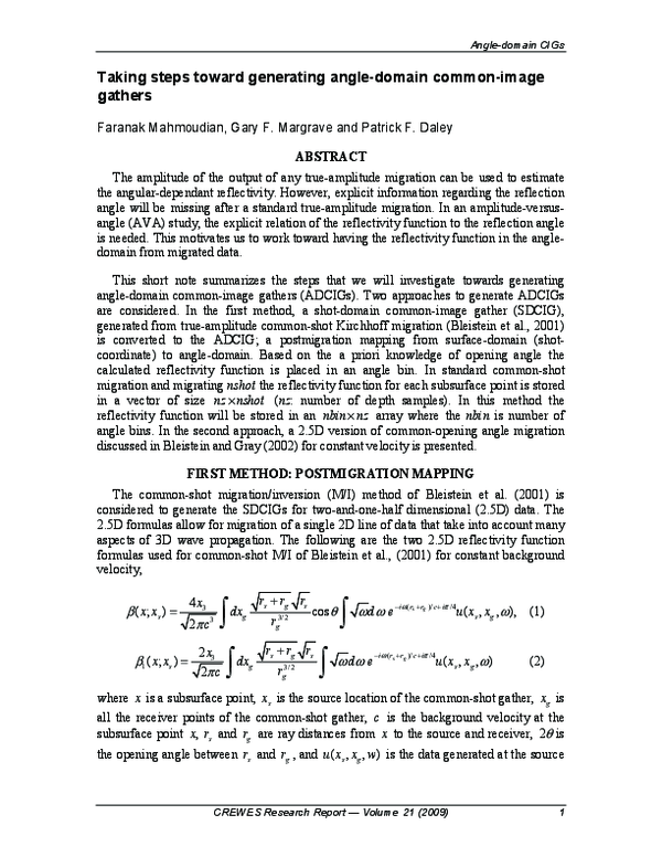 (PDF) Taking steps toward generating angle-domain common-image gathers
