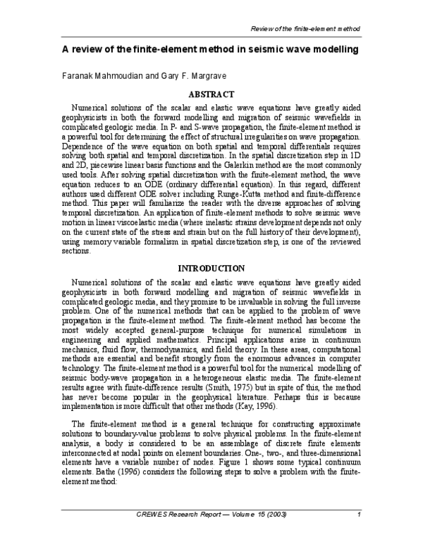 (PDF) A review of the finite-element method in seismic wave modelling