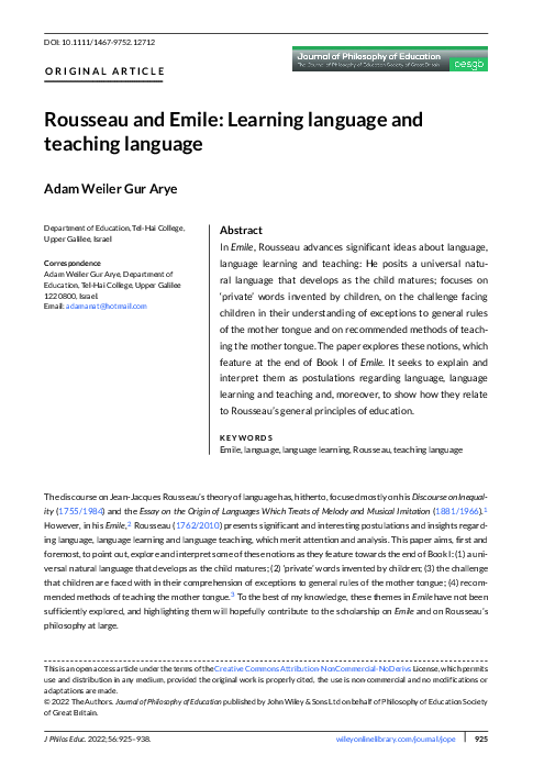 (PDF) Rousseau and Emile: Learning language and teaching language