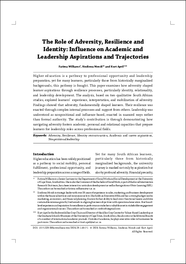 (PDF) The Role of Adversity, Resilience and Identity: Influence on ...