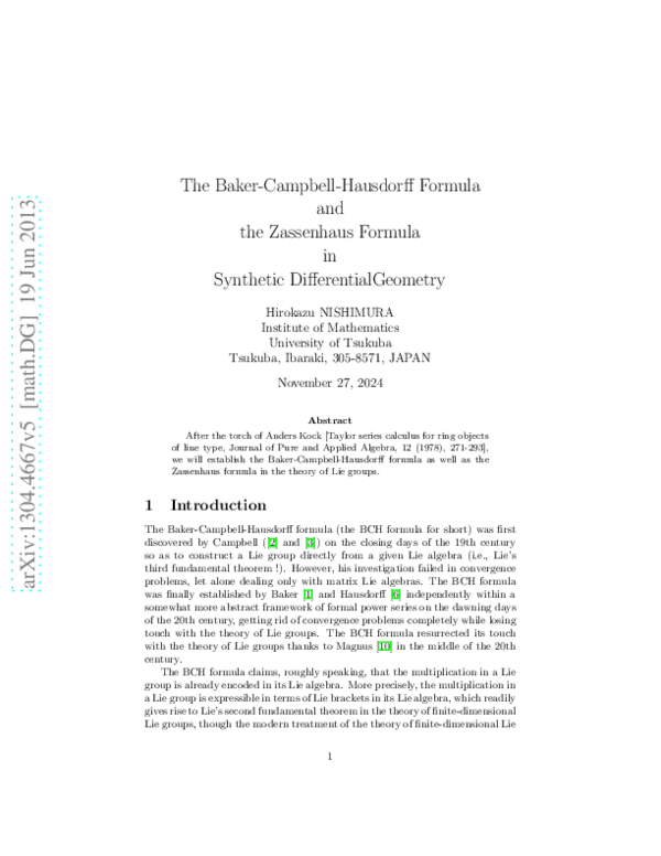 (PDF) The Baker-Campbell-Hausdorff formula in synthetic differential ...