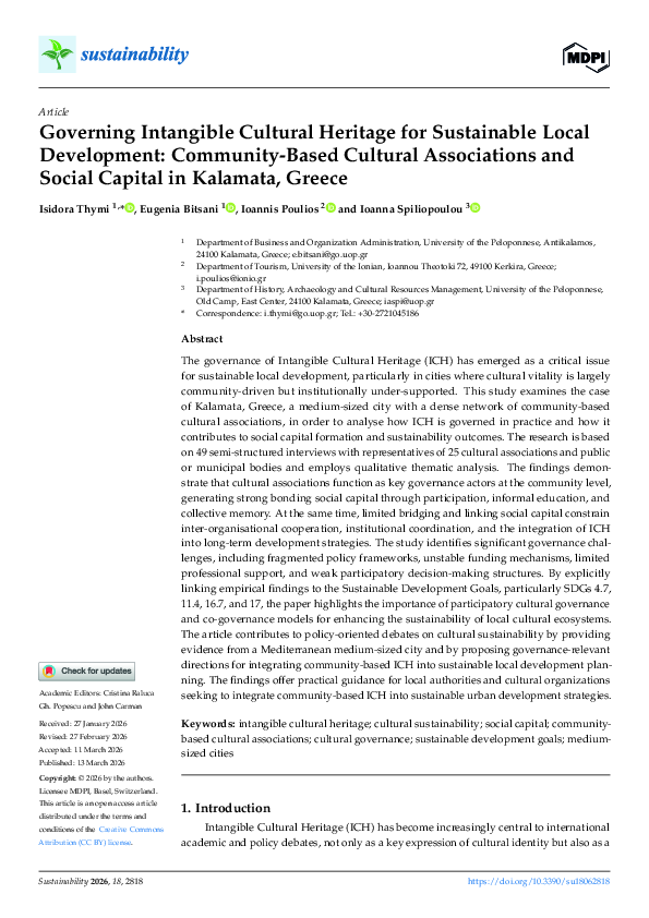 (PDF) Governing Intangible Cultural Heritage for Sustainable Local ...