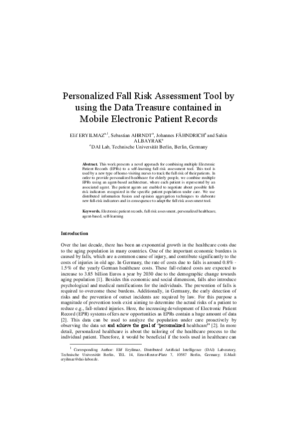 (PDF) Personalized Fall Risk Assessment Tool by using the Data Treasure ...