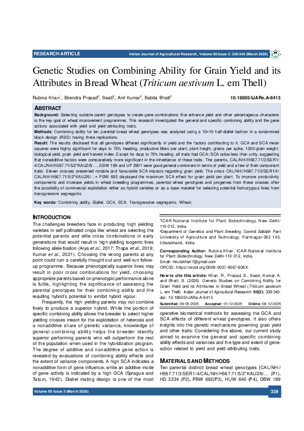 (PDF) Genetic Studies on Combining Ability for Grain Yield and its ...