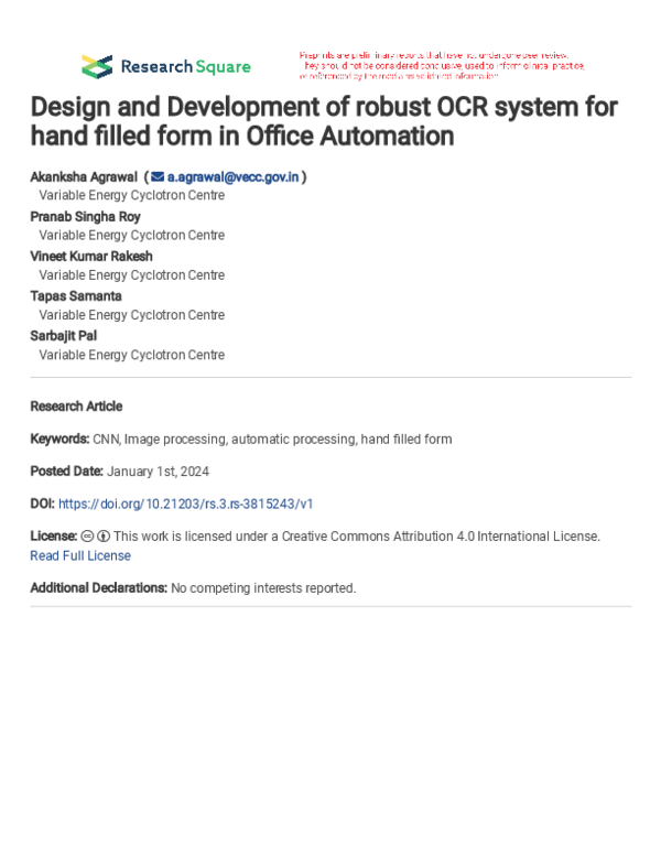(PDF) Design and Development of robust OCR system for hand filled form ...