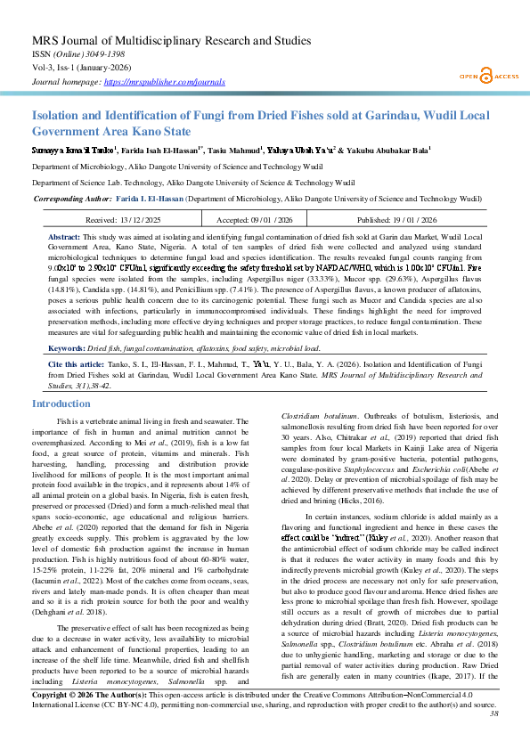 (PDF) Isolation and Identification of Fungi from Dried Fishes sold at ...