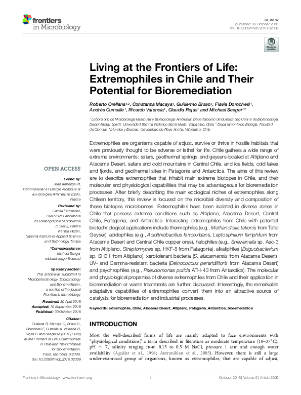 (PDF) Living at the Frontiers of Life: Extremophiles in Chile and Their ...